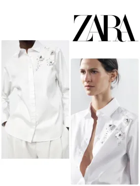 ZARA  |Flower Patterns Casual Style Long Sleeves Plain Cotton