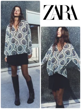 ZARA  |PRINTED SHIRT WITH METALLIC THREAD